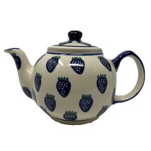 Boleslawiec Teapot Lid‎ Berries Hand Made In Poland Blue White